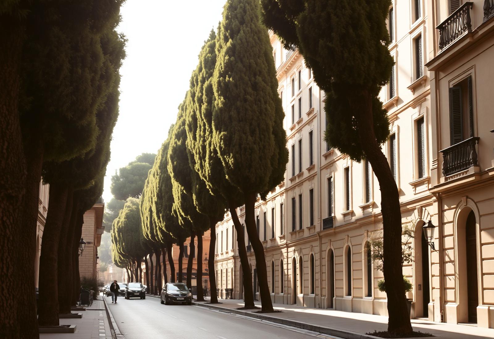 Strada del quartiere Parioli a Roma con architettura elegante